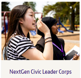 NextGen Civic Leader Corps students talking at a playground