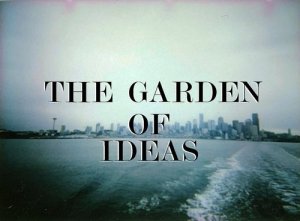 The Garden of Ideas Journal on top of a photo of a city skyline